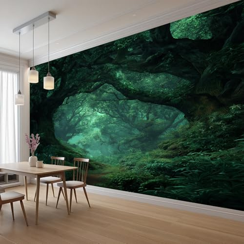Wlujhia Papier Peint Panoramique Forêt Jungle 350x256 cm Revêtement Mural Décoration Pour Chambre Salon Paysage Naturel Poster Mural Décoration et Moderne