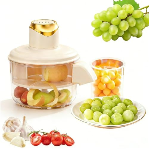 Elektrische Traubenschälmaschine, Automatischer Knoblauchschäler Obstschäler mit 304 Edelstahlklingen, USB Recahrgeable Hautentferner-Werkzeug für Tomaten Kirschen kleine Früchte - Küchenhelfer (Weiß)