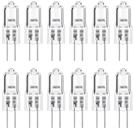 12 pièces Ampoules Halogene G4, Ampoule Blanc Chaud 12V 10W Lampe de Base à Broche Halogène Lampe à Capsule Transparente pour Hotte Cuisine Salon Chambre L'éclairage D'Armoire et Ainsi de Suite