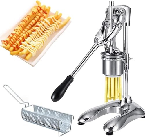 Macchina per patatine fritte manuale in acciaio inossidabile a 12 fori | Estrusore per strisce di patate lunghe con pressa e cestello rimovibili | Ideale per uso domestico e commerciale (30 cm)