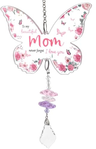 for Mum, Pink Butterfly Crystal Suncatcher Pendant Present for Mum Birthday Anniversary Suncatcher Acrylic Plaque Keepsake Mothers Gift for Mummy from Daughter and Son