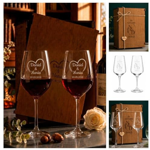 Olesea Copas de vino personalizadas|Regalo para novios y bodas|Aniversarios cumpleaños|Grabadas|Hombre Mujer Pareja|Bodas de Oro