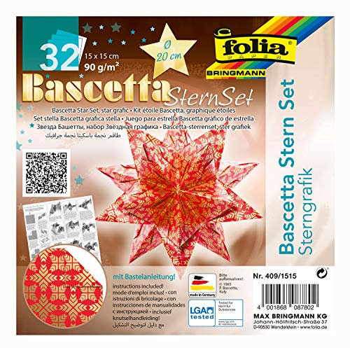 folia Bascetta 409/1515 Kit de bricolage comprenant 32 feuilles 15 x 15 cm taille finie de l'étoile en papier env. 20 cm avec instructions détaillées (français non garanti)