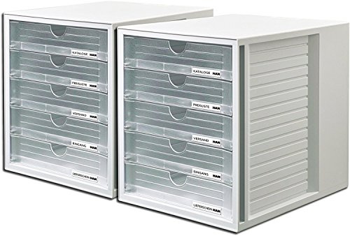 HAN 1450-14 Schubladenbox SYSTEMBOX; Innovatives; attraktives Design mit 5 geschlossenen Schubladen (Schubladenbox geschlossen | 2er Set, transluzent-klar)