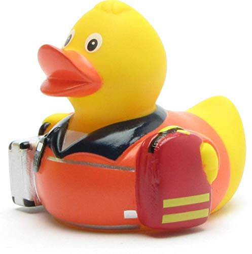 Duckshop I Rettungssanitäter Badeente I Quietscheentchen I Quietscheente - L: 8 cm I inkl. Badeenten-Schlüsselanhänger im Set I Geschenk für Rettungssanitäter I Geschenk für Rettungsdienst