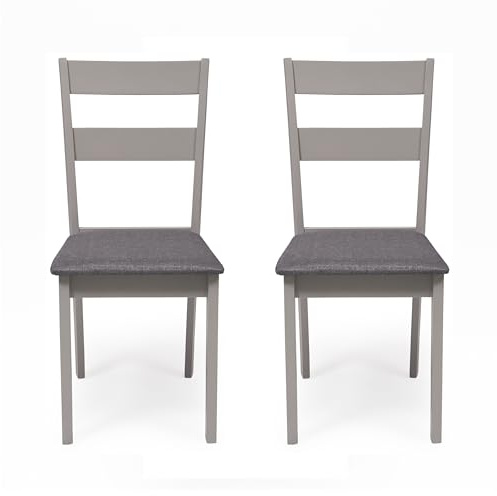 Homely - Pack de 2 sillas de Comedor o Cocina Dallas, Estructura de Madera lacada en Color Gris Claro, Asiento tapizado en Tela Color Gris, de 40,5x48,5x89 cm