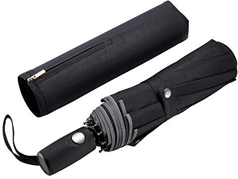 FDJASGY Windproof Travel Umbrella with Teflon Coating Auto Open Close Lightweight Sun&Rain Umbrella with 10 Rib Construction and Reflective Stripe Zipper Pouch