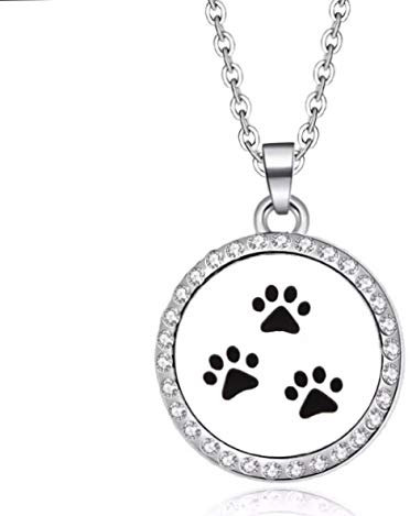 Medaillon Halskette Pfötchen Duft Filz Pad aufklappbar rund strass Edelstahl lange Kette Hund Katze Tier Pfoten