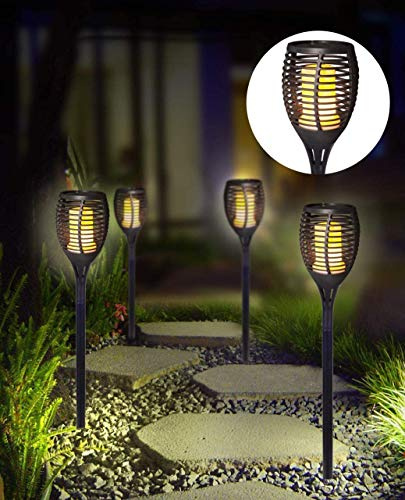 4 Pack Solar Flickering Torch Lights Outdoor Landscape Decoration Lighting for Garden Pathway Driveway Patio Decor Dusk to Dawn Auto On/Off