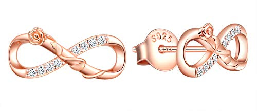 INFINIONLY Boucles d'oreilles pour femmes filles, ensembles de bijoux en argent 925, boucles d'oreilles symbole de l'infini et rose élégante, zircon, or rose, Cadeau de Noël et d'anniversaire