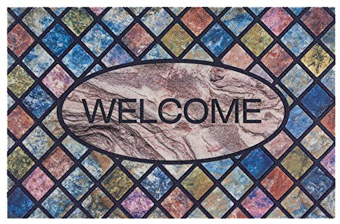 Hanse Home Bedruckte Fußmatte beflockt 3D Optik mit rutschfestem PVC Boden Schmutzfangmatte Türmatte Schmutzfänger Eingangsteppich In- und Outdoor Verschiedene Motive 45x70 cm, Welcome 5