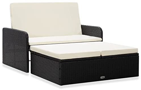 vidaXL Gartenmöbel-Set, 2-teilig, mit Kissen, aus Kunstharz, geflochten, Schwarz