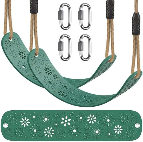 BeneLabe 2pcs Balancoire Extérieur, Siège Balançoire Arbre Interieur Plastique Souple Balancoire avec Réglable Corde 130-200cm Mousqueton Pour 1-3 Ans Bébé/Enfant/Adulte/Adolescent, Fleur d'Vert/272kg