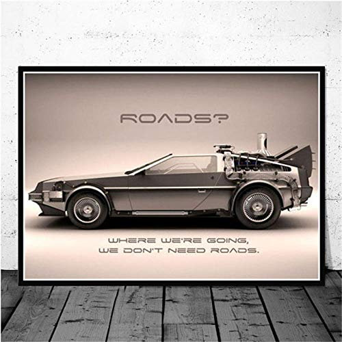 Bilder,Poster Kunstdrucke,Zurück In Die Zukunft Filmplakat, Coole Auto Poster Drucke, Cuadros Vintage Wandkunst Bild Leinwand Gemälde, Für Wohnzimmer Dekor, Für Schlafzimmer Wände Jungen_50X70Cm