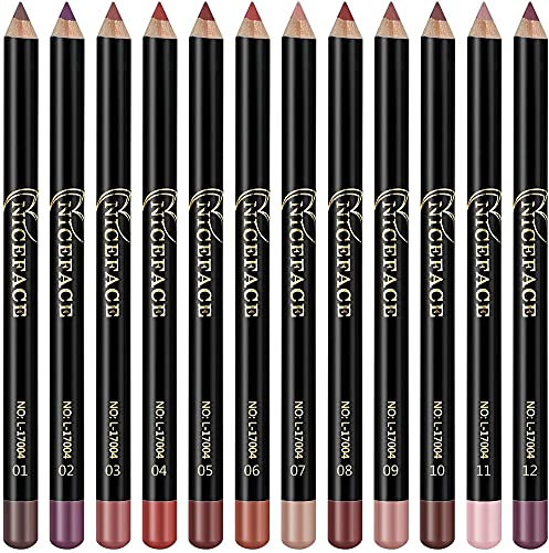 Juego de delineador de labios mate de lápiz de 12 colores, de larga duración, impermeable, suave, natural, juego de lápiz delineador de labios de maquillaje profesional para mujeres