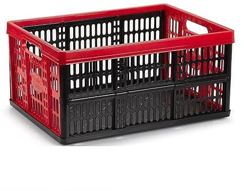 CABLEPELADO - Caja Plegable con Asas de 32L - Almacenamiento - Caja Robusta - Capacidad de 32 litros - Carga util 20 kg Color Rojo y Negro