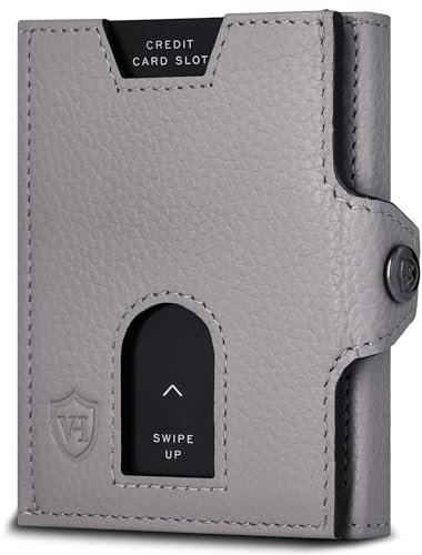 VON HEESEN Slim Wallet mit Münzfach & RFID Schutz - Leder Geldbörse Herren klein - Mini Geldbeutel Damen Portmonee - Kartenetui Echtleder Karten Portemonnaie - Kreditkartenetui Grau