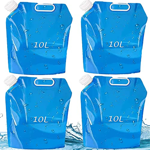4pcs Bidon 10l Eau,Poche d'eau Portable,Sac d'eau Pliable Eau,d'eau Pliable Conteneur d'eau,Bidon Pliables et Portables,Réutilisables Eau Potable Conteneur,pour Camping Randonnée pique-nique, barbecue