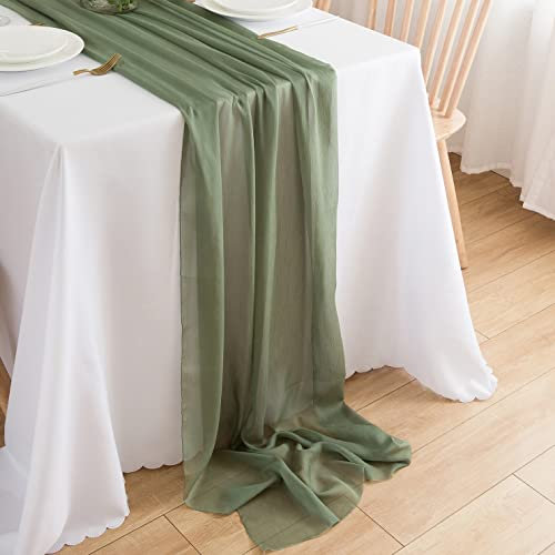 CHUQING Tischläufer Grün Chiffon Tischläufer Hochzeit Salbeigrün Stoff Tischdeko Hellgrün Boho Table Runner Eukalyptus Grün Läufer Tisch Mintgrün,3 m x 70 cm