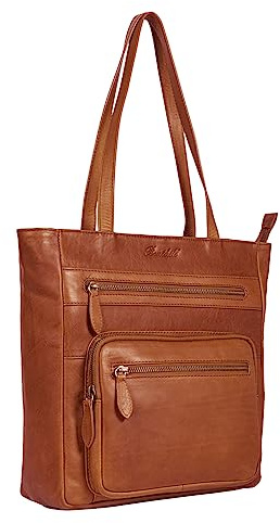 Benthill Schultertasche Damen Echt Leder | Shopper aus echtem Rindsleder | Vintage Handtasche mit vielen Fächern | Damen-Leder-Tasche | Beutel, Farbe:Braun
