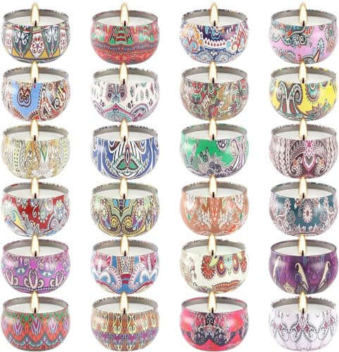 WPONSZU Scented Candles Gifts Set 24 Pack Soy Wax Travel Tin Jar Candles for Home 2.5 OZ jar Candles for Mom for Christmas, Birthday, Thanksgiving, Mother's Day