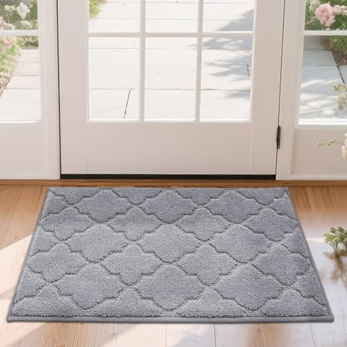 COSY HOMEER Front Door Mat 50x80 CM, Dirt Trapper Floor Mat, Polyester Welcome Door Mat for Kitchen Room Office Entryway Doors, Absorbent Non-Slip Indoor Doormat, Machine Washable, Light Grey