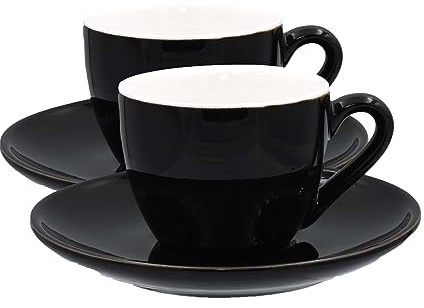Mahlwerck Ristretto Cups, Espresso Tasse, Mokkatasse, Kaffeetasse, italienisches Design,Porzellan, Gastroqualität, spülmaschinenfest, dickwandig, 80ml, 2er Set mit Untertasse, Diamond Black