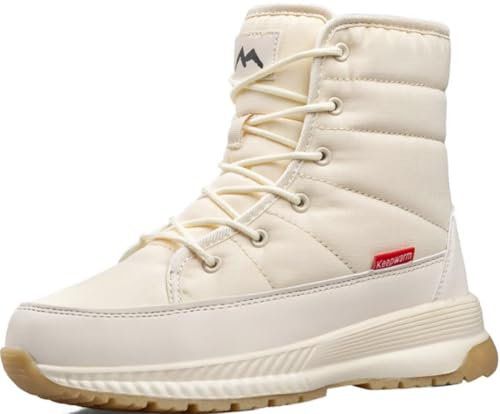 GILKUO Botas de Nieve Mujer Descanso Impermeable Zapatos Invierno Zapatillas Forradas Calientes Pelo‌ Térmicas Cómodas Cordones Beige Talla 41