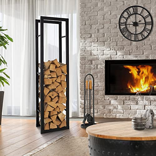 ML-Design Kaminholzregal 40x150x25 cm rechteckig Schwarz, Metall, Innen/Außen, Brennholzregal Holzaufbewahrung aus beschichtetem Stahl, Kaminholzständer Kaminholzhalter Feuerholzregal für Kamin/Ofen