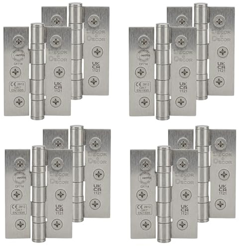 Decoranddecor Satin Nickel Door Hinges 3 Inch Fire Rated Internal 8 Hinges | Satin Nickel Hinges for Internal Doors, Heavy Duty Fire Door Hinges, Ball Bearing Butt Hinge, 76mm Grade 7, Steel Hinges