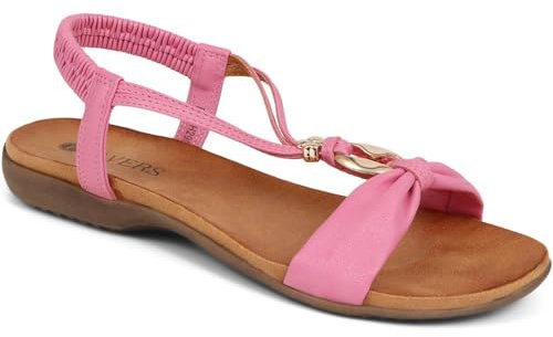Pavers Women's Flat Strappy Sandals in Pink - Peep Toe Casual Shoes with Wider D/E Fit - Comfortable Ladies Summer Footwear - Size UK 5 / EU 38