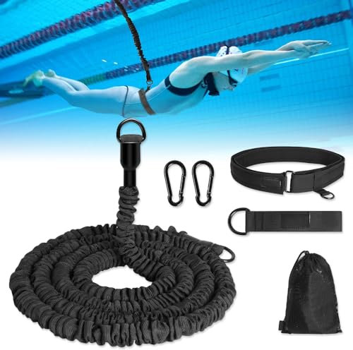 mizikuu Schwimmgurt für Pool, 4-12M Schwimmwiderstand Einstellbare Schwimmtrainer Gürtel Leine ohne Gegenstromanlage Gürtel Schwimmhilfe optimales Schwimmen für Kinder Erwachsene