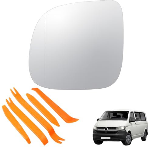 Verre de Rétroviseur Pemplacement pour VW T5 (2010-2015) T6 (2016-2021) VW Transporter Caravelle(2014-2018) Chauffant Asphérique avec Plaque de Support Rétroviseur Extérieur Réglable(Gauche)