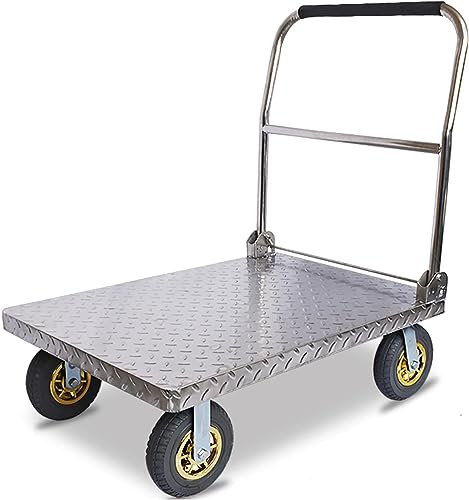 Edelstahl-Plattformwagen – große Tragfähigkeit und faltbarer Griff – robuster beweglicher Wagen für einfachen Transport – mit Schwamm gepolstert – ideal für den industriellen Einsatz (Größe: 15,2 cm