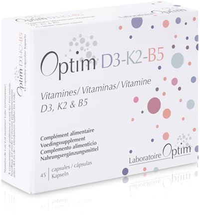 Optim D3-K2-B5 Vitaminas, 45 Cápsulas - Vitaminas D3, K2 y B5 Suplemento dietético
