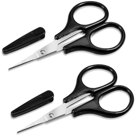 2 Pack Small Stainless Steel Crafting Scissors, Pointed with Cover, Precision Portable for Embroidery Quilting Sewing Knitting (Black)
