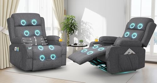 SQUEBILIFE Recliner Armchair-Set of 2, Electric Recliner Chair with Massage & Heat, Extended Footrest, USB+Type C Ports, Padded Recliners Cushion Backrest, Dual Cup Holders Side Pockets Lounge Sofa