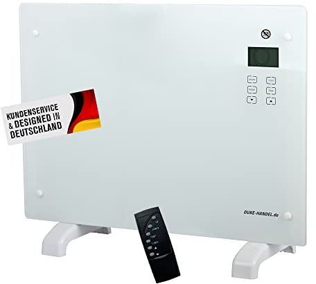 Elektroheizung Mit Digitalen Display Und Fernbedienung - Mobiler Konvektor Für Zuhause - Moderne Optik - Effiziente Und Energiesparende Glasheizung Mit Thermostat Und Überhitzungsschutz (1500, Watt)