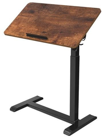 ETHU Stehpult Höhenberstellbarer 71-107cm Schrebtisch, Laptoptisch mit Wendbarer Tischplatte,Mobiler Beistelltisch mit Verdeckten Rollen,77x40cm Überbett-Tisch für Büro Wohnzimmer(Braun)