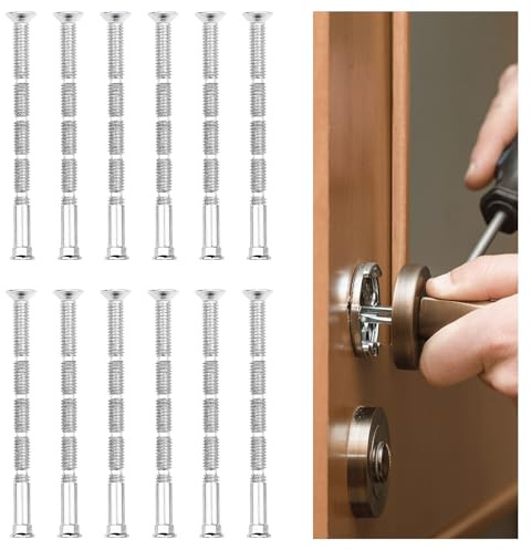 VLYX M4-Türgriff-Befestigungsschrauben und -Hülsen, 12 Sets Türgriff-Durchsteckschrauben Türgriffschrauben für Türen, Schrankschubladen (Silber)