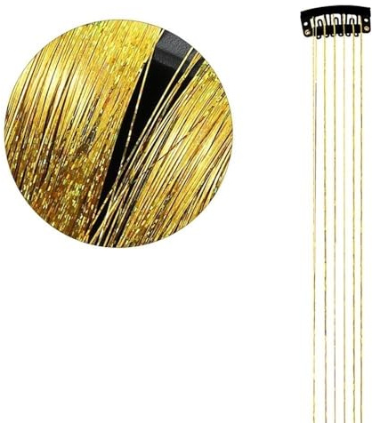 Shiny Threads Glitzer-Haar-Lametta-Set, 50 x 3,5 cm Damen-Kopfschmuck, glitzernde Schnurverlängerungen, DIY-Haar-Lametta-Zubehör(Gold)