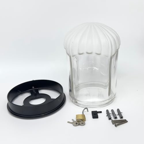 AROBA Grave Lantern Weatherproof 20 cm Glass Cap with Aluminium Base in Black Grave Light 14 cm Diameter Lockable Includes Padlock