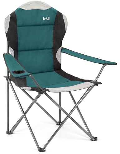 Trail Kestrel High Back Camping Chair, Teal | Padded Seat & Backrest, Breathable Mesh Panels, Cup Holder Armrest, Tubular Steel Frame, Carry Bag Included, 120kg Capacity