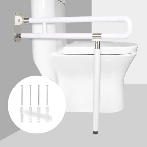 Aufstehhilfe Toilette,Aufstehhilfe Bett,Aufstehhilfe,behinderten wc haltegriff,Sichtbar Wandmontage Badezimmer Haltegriff mit Bein,Tragfähigkeit 600kg für Senioren Behinderte Schwangere (weiß, 75cm)