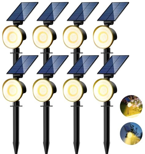 nipify 8 Piezas Luces Solares LED Exterior Jardin, [53 LED/3 Modos] Focos Led Exterior Solares Potente, Impermeable Luz Solar Jardin para Caminos, Patio, Terraza