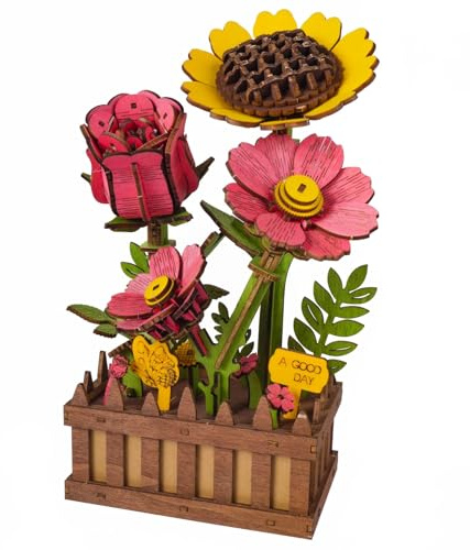 Gueiddi 3D Holzpuzzle Erwachsene Blumen, Ewiger Holzblumen Bausatz DIY Bastelset für Frauen, Mädchen & Mama, Kreativer Blumenstrauß Holzbausatz als Deko & Romantisches Geschenk