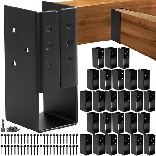 LADECH Concealed Joist Hanger Brackets – 24 Pack, Heavy Duty Hidden Flange Connectors, Black Powder-Coated Steel for Joist, Beam, Pergola, Deck, Timber Frame Construction (24 PCS)