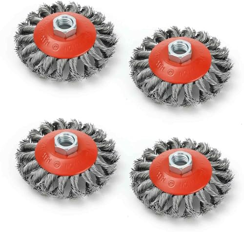 4 stycken trådborstar för vinkelslip 115 mm, diameter Ø 100 mm, gänga M14 x 2, lämplig för tung rengöring, avskalning, färg, rostborttagning, grov ytbehandling och slipning