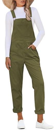 Roskiky Salopette da Donna con Spalline Regolabili in Cord, Elegante Jumpsuit con Tasche, Gamba Affusolata, Trendy Stile Anni 90, Moss invernale., S