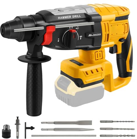 Roadtime Professional Hammer 600W compatible con DeWalt 20V batería (sin batería),Velocidad del martillo de corte 1100 rpm,Hammer combinado con 3x broca SDS PLUS,Energía de golpe 2.6 J,con 4 funciones